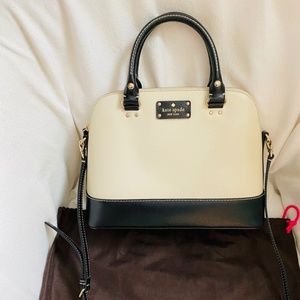 Kate Spade Wellesley Medium Rachelle Cream & Black Pebbled Leather Satchel